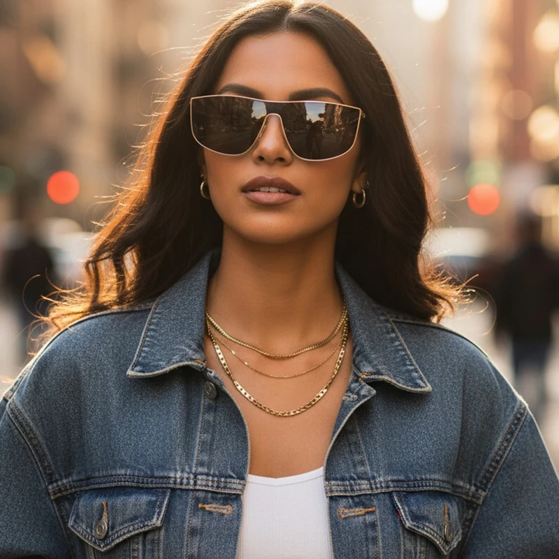 Metal Frame One-piece Sunglass - Metal Photo Panel review and price